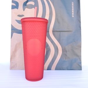 STARBUCKS Studded Red Coral Cold Beverage Tumbler
